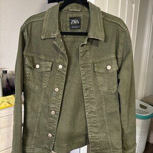 Zara Olive Denim Jacket Size Large